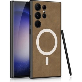 Resim Galaxy Uyumlu S24 Ultra Kılıf Magsafe Şarj Özellikli Deri Tasarım Kapak 