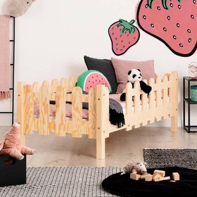 Resim Montessori Yatak Çocuk ve Bebek Karyola Doğal Çam Violet 