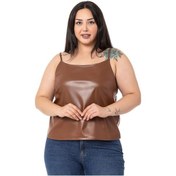 Resim Büyük Beden Ayarlanabilir İnce Askılı Sırtı Lastikli Deri Taba Bluz-taba Taba 