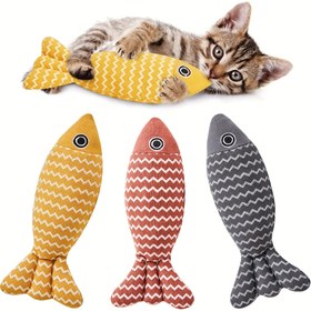 Resim Balık Şeklinde Kırışık Kedi Oyuncağı - Dayanıklı Keten, Etkileşimli Oyun İçin Isırma Dirençli Tekerlek, Etkileşimli Kedi Oyuncağı, Sesli, Kedi Oyuncakları 