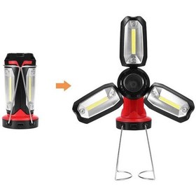 Resim Şarjlı Katlanabilir 3 Xcob Led + 3w Led Çok Fonksiyonlu Kamp Feneri P-8801 Altın - Kırmızı 