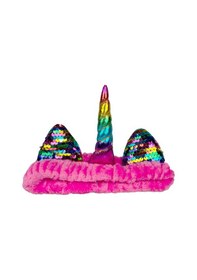 Resim Unicorn Peluş Bandana Makyaj Saç Bandı Fuşya Gökkuşağı Boynuzlu Fuşya 
