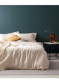 Resim Madame Coco Elicia Çift Kişilik %100 Pamuk Çizgili Saten Nevresim Takımı - Gold 8684427187227 Sarı 