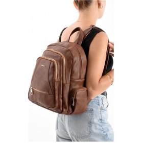 Resim Baginn Suni Deri Kadın Sırt Çantası 35 25 Cm Mega Bag Günlük Kullanıma Uygun Çok Cepli İçi Astarlı Taba 