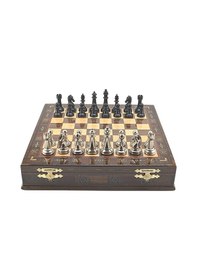 Resim Gifthome Premium Black Metal Klasik Satranç Takımı Ve El İmali Masif Ahşap Sandıklı Ceviz Tahtası 38x38x6 Cm. 