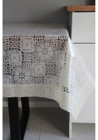 Resim 120x150 Cm Dantel Kenar Pvc Muşamba Masa Örtüsü Karemotifdantel-13 Bej 