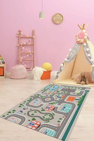 Resim EY HOME Trafik Yollu Arabalı Yıkanabilir Eğlendirici Çocuk Odası Oyun Halısı 