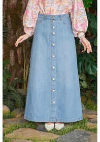 Resim Kadın Düğmeli Kot Etek Mavi 2079 Mavi 