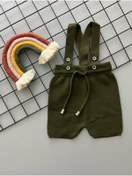 Resim Sparrow Laurel Haki Renk Önden Düğmeli,bağcıklı,mevsimlik Askılı Ayarlanabilir Unisex Bebek Triko Salopet Şort 