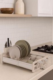 Resim Açılır Kapanır Bulaşıklık Kurutmalık Su Tahliye Tepsili Çatal-Bıçak Bölmeli Tabak Organizeri 