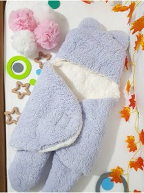 Resim bebek_iklimi Welsoft Dış Kundak Bebek Sarma Battaniyesi Lila - Kapüşonlu Çift Katman Ayaklı Model 