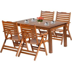 Resim Ürgüp Ahşap Bahçe Balkon Seti: 80X140 Sabit Masa + 4 Sandalye 