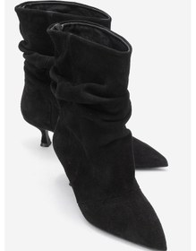 Resim Luvi Shoes Baleı Siyah Süet Hakiki Deri Kadın Kısa Topuklu Bot Siyah 