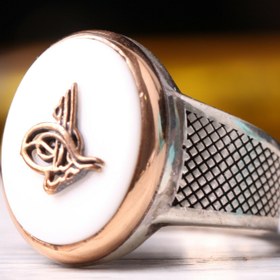 Resim Turkish 925 Sterling Silver Ottaman Tughra Agate Stone Mens Ring - US: 9 / 60 mm / Turk: 20 