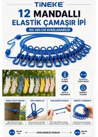 Resim Tineke 12 Mandallı Taşınabilir Elastik Çamaşır İpi 185-380 Cm Ayarlanabilir Kamp, Seyahat Ve Bal Çok Renkli 