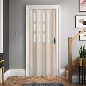 Resim Faran Dekorasyon 87 x 215 Akçaağaç Renk Camlı Pvc Akordiyon Katlanır Kapı - Frnakmodel-76 