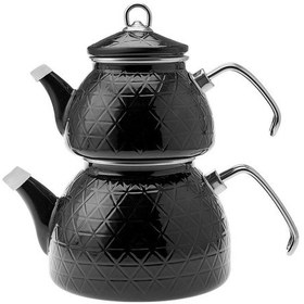 Resim Karaca Kristal Siyah İndüksiyon Tabanlı Emaye Midi Çaydanlık Takımı 