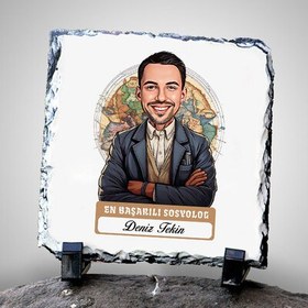Resim Karikatürlü En İyi Erkek Sosyolog Dekoratif Taş 