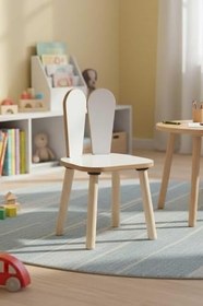Resim Reyo Montessori Çocuk Odası Tavşan Kulak Tasarımlı Ahşap Sandalye, Beyaz 