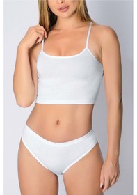 Resim Pamuk Ribana Geçme Lastik Bikini Beyaz 
