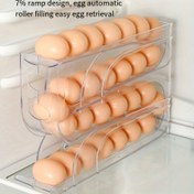 Resim 3 Katlı Modern Kayar Yumurta Tutucu - Şeffaf Plastik, Yer Tasarruflu & Kırılmaz Buzdolabı Yan Kapı Depolama Rafı, Yumurtalara Kolay Erişim için Otomatik Kaydırma Özelliği ile Mükemmel Mutfak Düzeni, Buzdolabı için Yumurta Tutucu 
