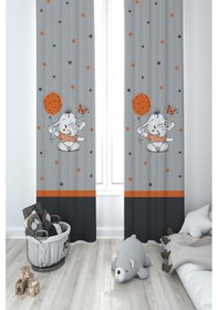 Resim Mekta Home Bebek Ve Çocuk Odası Turncu Filli Balon Desenli 2 Kanat Fon Perde 