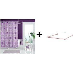 Resim Banyo Perdesi 5033 Lila 1x180x200, Perde Borusu Askı Aparatı Köşe Boru Pembe Hediyeli, Duş Perdesi Seti Lila 