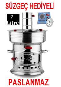 Resim 7 Litre Odunlu Semaver Kömürlü Semaver Odunlu Kömürlü Çay Semaveri Tek Musluklu Semaver - Paslanmaz 