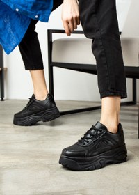 Resim İmerShoes Günlük Kadın Siyah Sneaker Desenli Hafif Yüksek Taban Bağcıklı Spor Ayakkabı 001 