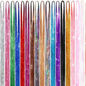 Resim Parıltılı Saç Tinsel Isıya Dayanıklı, Çok Renkli Renkler 121.92 cm Glitter Peri Saç Aksesuarları, Noel Yeni Yıl Halloween veya Cosplay Partisi için Mükemmel Kadınlar için Saç Aksesuarları 