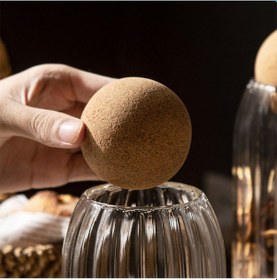 Resim Morponi 3lü Top Mantar Kapaklı Çizgili Cam Kavanoz Ve Baharatlık Seti Şeffaf 