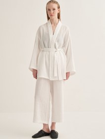 Resim Kadın Müslin Kimono Takım Ekru - L-XL 