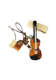 Resim El Yapımı Deri Keman Viyolonsel Anahtarlık Müzik Aleti Anahtarlık 