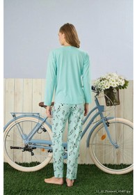 Resim Pijamoni Polyviskon Uzun Kollu A. Yeşil Pijama Takımı - 7300 Açık Yeşil 