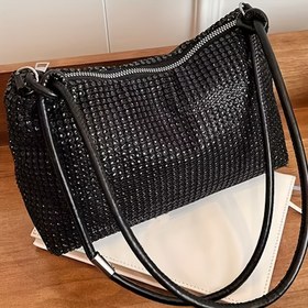Resim Hafif Siyah Naylon Püskül Süslemeli El Çantası - Ayarlanabilir Askı, Fermuar Kapatma, Günlük Stil, Polyester Astar, Moda Kadınlar ve Kadınlar için, Günlük Çanta | Püskül Süslemeli Çanta | Fermuar Kapatma, El Çantası 