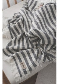 Resim Bebek & Çocuk İçin % 100 Pamuk 4 Katlı Müslin Örtü Antrasit Çizgili 110x110 CM 