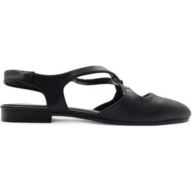 Resim Fable Siyah Kadın Çapraz Tasarımlı Ve Pencere Detaylı Arkası Açık Babet Ayakkabı Siyah 