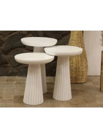 Resim Simillo Home & Living Wood Wooden Mat Beyaz 3’lü Set Mantar Yan Sehpa Fiskos Çiçeklik Decorative 