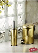 Resim SAS Haus Pedallı Çöp Kovası WC Fırçası Banyo Çöp Kovası 2'li Banyo Seti 5 L Altın Vintage 