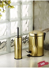 Resim SAS Haus Pedallı Çöp Kovası WC Fırçası Banyo Çöp Kovası 2'li Banyo Seti 5 L Altın Vintage 