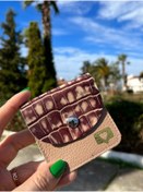 Resim Pinkylola Kare Model Ten Renk Ve Kahverengi Kroko Desenli Hakiki Deri Airpod Kılıfı / Mini Bozuk Para Cüzdanı 