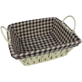 Resim Hasır Rattan Ekmeklik Ekmek Sepeti Kare Ekose Kumaşlı Krem 