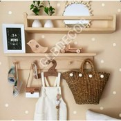 Resim glb decor wood hand made Ahşap Askılık Raf Ve Kitaplık Raf Eğitici Montessori Raf 2li 60 Cm 