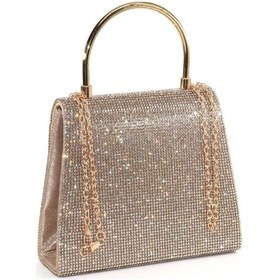 Resim Keeba Gold Taşlı Abiye Çanta Altın Kadın Abiye Çanta Gold Abiye Çanta Davet Gece Clutch Çanta 