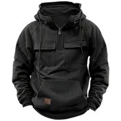 Resim 9sonbahar Ve Kış Erkek Spor Çok Cepli Kapüşonlu Düz Renk Sweatshirt Siyah 