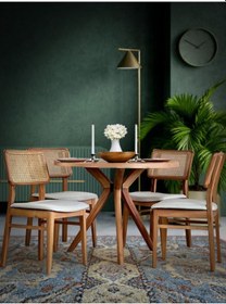 Resim Santorini Natural Ahşap Masa Sandalye Takımı 100x100 Natural 