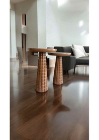Resim Ahşap Mantar Sehpa 2 Li Set Kahverengi Dekoratif Yan Sehpa Takımı - Handmade Wooden Coffee Table Kahverengi 