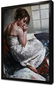 Resim Oturan Kadın Çerçeveli Cam Tablo 20x30 cm CB13416 