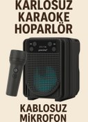 Resim Zineets Işıklı Yüksek Ses Party Box Bluetooth Hoparlör Taşınabilir Şarjlı Ses Sistemi Kablosuz Karaoke Mic 