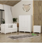 Resim Garaj Home Öykü Country 4 Kapaklı Bebek Odası Takımı Beyaz 